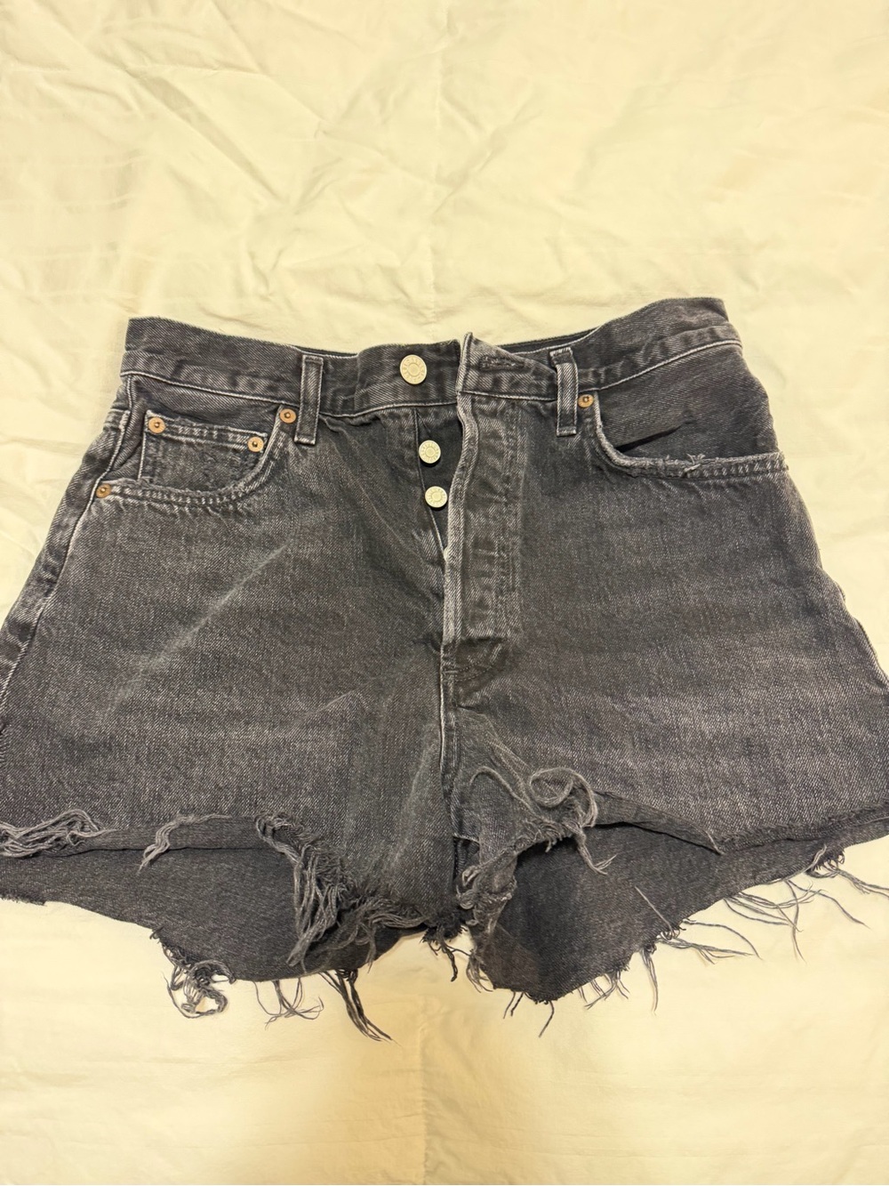 Agolde Black High-Rise Distressed Denim Shorts